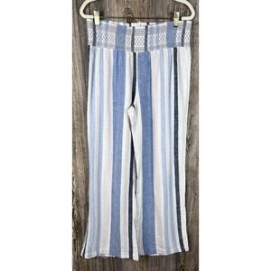 Indigo Rein Linen Blend Striped Wide Leg Pants Elastic Waist Pull-On Size L